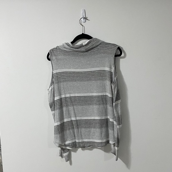 Hopely Long Sleeve Cold Shoulder Striped Grey Top - Picture 3 of 7